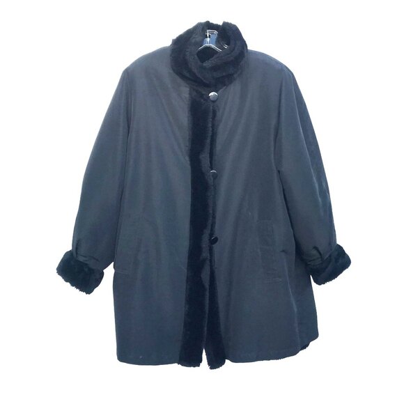 VTG Y2K Marvin Richards Reversible Teddy Bear Winter Coat Black Womens M - Picture 4 of 11